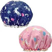 2 Pcs Unicorn Shower Caps for Women, Waterproof Double Layers Reusable Shower Caps, Oil-proof Cap Bath Caps for Kids, Ladies, Girls (Unicorn)