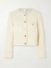 [FRAME] FRAME - Cropped Cotton-blend Bouclé-tweed Jacket - Ecru - small small Ecru