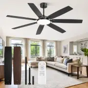 62 Inch Large Ceiling Fans with Lights and Remote, Black Modern Ceiling Fan with