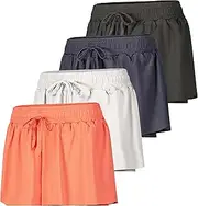 [Real Essentials] 4 Pack: Womens Flowy Dry Fit Running Short - Gym Yoga Workout Summer Shorts (Available in Plus Size)