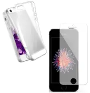 For APPLE IPHONE 5 CLEAR CASE + TEMPERED GLASS SCREEN PROTECTOR SHOCKPROOF COVER