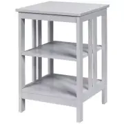 HONEY JOY Nightstand (24" x 16") Side Table w/ 3-Tier Storage Shelf Wood Grey