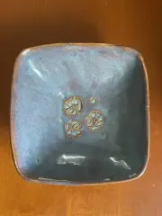 Handmade Studio Pottery Ceramic Trinket Dish Bowl Shells Blue Rockville Signed