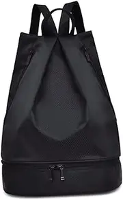 COMPUKAS Multifunctional Drawstring Backpack Lightweight Packsack for Fitness Swimming Camping Beach Activities Black Capacity Separating Design for Personal
