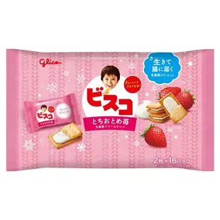 【江戶物語】Glico 固力果 乳酸菌草莓夾心餅乾 16袋入 草莓餅乾 乳酸菌餅乾 夾心餅乾 日本必買 日本進口