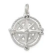 Sterling Silver Rhodium-Plated Compass Charm