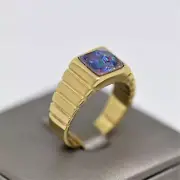 Colorful Australian Opal Textured Band Gold Ring