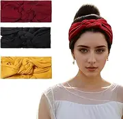 Headbands for Women Sailor Knot Headband Double Wide Elastic Adjustable Braided Hair Bands Non Slip for Girls Boho Stretchy Turban Headwrap Yoga Workout,Solid Color, 3Pcs (Multiple colors, One size)