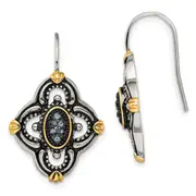 Stainless Steel Chisel Antiqued Polished And Textured Yellow Ip-Plated With Blue Glass Shepherd Hook Earrings