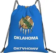 EdWal Oklahoma State Flag Print Drawstring Backpack Gym Bags Sports Draw String Bags For Gym Travel Swimming Beach, White, One Size