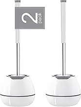BOOMJOY Toilet Brush 2 Packs, Toilet Bowl Brush with Holder, Silicone Toilet Brush Set Cleaner, Bathroom Cleaning Kit with Tweezers - White