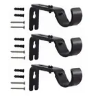 (Black)3PCS Adjustable Curtain Rod Wall Bracket Hooks Iron Single Rod