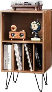 VEVOR Record Player Stand, 3 Tiers Turntable Stand with Record Storage, Holds up to 150 Albums, Vinyl Record Storage Cabinet with Metal Legs for Bedroom, Living Room, Brown