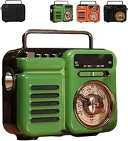 Retrowave 7-in-1 Radio, Portable Radio Bluetooth Rechargeable Battery Operated, with Flashlight, for Camping, Emergency,Green
