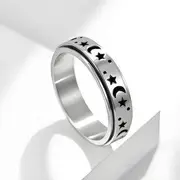 Moon & Star Spinner Stainless Steel Ring Silver - Size 12