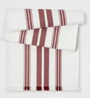 Threshold- 90"x20" Farmhouse Stripe Table Runner Cream/Red extended length