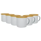6x White Enamel Mugs Steel Outdoor Camping Tea Coffee Cup 375ml Yellow