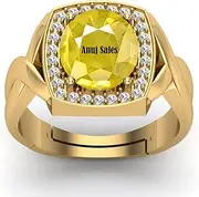 [Ayush Gems] 15.25 Ratti 14.25 Carat Unheated Untreatet A+ Quality Natural Yellow Sapphire Pukhraj Gemstone Gold Plated Ring for Women's and Men's {Lab Certified}, Gold Plated, Yellow Sapphire