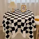 Chessboard Plaid Nordic Style Flower Printing Waterproof Home Party Table Cover