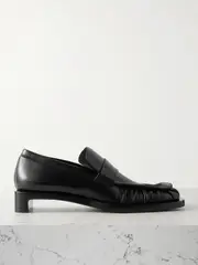 [Jil Sander] Jil Sander - Ruched Crinkled-leather Penny Loafers - Black - IT40 IT 40 Black