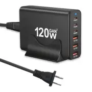 120W GaN III 6 Ports USB C Fast Charging Station Hub Block Portable Wall PD C...