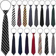 [JaGely] 16 Pieces Boys Tie Skinny Tie Kid Pre Tied Neckties Adjustable Tie Kids Tie Solid Color Striped Boys' Neckties for Kids Toddler School Uniforms Ages 4-10, Mixed Colors, 2-12 years
