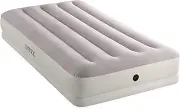 Intex 64177E Dura-Beam Standard Prestige Mid-Rise Air Mattress: Fiber-Tech – Twin Size – Quickfill USB Air Pump – 12in Bed Height – 300lb Weight Capacity