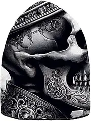 [PDZRMY] Skull Crown Black White Beanie for Women Men Cute Funny Winter Hat Reversible Skull Knit Cap, Multi-colored, One Size