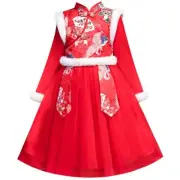Baby Girl Tang Suit Cheongsam Dress Embroidered New Year Qipao Jacket Warm Retro