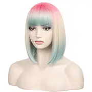 Short Bob Wig With Bangs 14 Inches Synthetic Cosplay Wig for Women