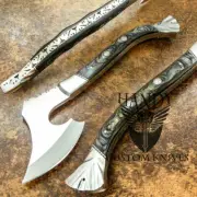 STUNNING CUSTOM MADE D2 TOOL STEEL FULL TANG HATCHET, BLACK WOOD HANDLE