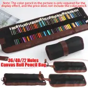 36/48/72 Hole Retro Canvas Roll Up Pencil Case Wrap Art Pen Holder Storage Pouch
