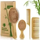 Hair Brush Set, Natural Bamboo Comb Paddle Detangling Hairbrush, Wide-tooth a...
