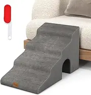 Costway 4-Tier High Density Foam Dog Ramps, Extra Wide Pet Stairs with Non-Slip Bottom for High Beds & Couches, Pet Steps with Washable Cover, Arch & Lint Roller for Old Dogs, Injured Pets, Grey