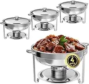 IMACONE Chafing Dish Buffet Set 4 Pack, 5QT Round Stainless Steel Chafer for Catering, Upgraded Chafers and Buffet Warmer Sets with Food & Water Pan, Lid, Frame, Fuel Holder for Event Party Holiday