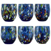 Murano Glass Drinking Glass Tumblers Set of Six 6 Blue Multi Venice Millefiori
