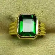 925 Sterling Silver Octagon Cut Emerald LabCreated Emerald Men's Engagement Ring