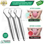 3 Pcs Tongue Scraper Metal Tongue Cleaner 6" Oral Dental Care Inst German Grade