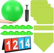 18 Pcs Sports Kickball Set Includes Playground Ball 5 Rubber Throw Down Bases Ball Pump Scoreboard Net Bag 10 Foul Line Cones for Kids Adults Playground School Backyard Game