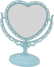 FRCOLOR Heart Shape Double-Sided Makeup Mirror with 2X Magnification 360 Rotation Sturdy Non-Slip Base for Tabletop Use