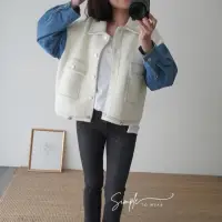 在飛比找momo購物網優惠-【M SELECT】韓 女款 毛絨絨拼接牛仔外套