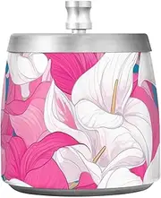 Chic Vintage Calla Lily Hot Pink and White Cigarette Ash Tray with Lid for Home Office Tabletop Outdoor, Cute Smokeless Covered Ashtray Bucket for Men Women
