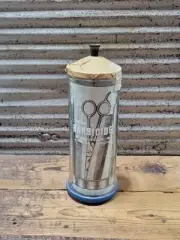 Vintage 1960s NOS Barbicide Disinfectant Comb Jar Barber Shop Blue Rubber Bottom