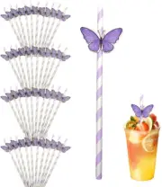 Butterfly Stripe Paper Straws,Butterfly Floral Decor Disposable Party Straws,Dri