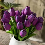 20pcs Purple Artificial Tulip Flowers, Silk Fake Flowers 13" for Mother's Day...