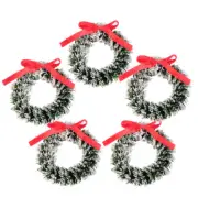 5 Pcs Mini Christmas Wreaths Bow Garland Shop Decoration Festival Pendants