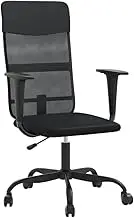 vidaXL Office Chair with Adjustable Height, Black Mesh Fabric and Faux Leather Upholstery, 360-Degree Swivel Design with Rolling Castors, Modern Style for Home or Commercial Office