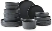 Stone Lain Celina Stoneware 16-Piece Dinnerware Set, Cereal and Dinner Bowls, Grey