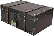 [Generic] Vintage Small Treasure Chest Decorative Wooden Jewellery Lock Box Gift Organizer for Women - Container With Lock