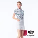 【KING GOLF】實體同步款-女款手繪花草印花金蔥刺繡LOGO涼感短袖POLO衫/高爾夫球衫(粉色)